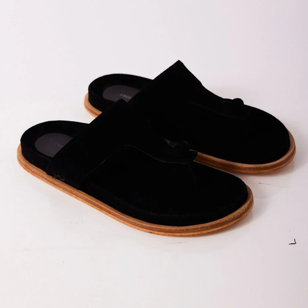 🎉LAST CHANCE🎉 FREE PEOPLE Mika Footbed Sandals / Black Suede - Picture 10 of 12